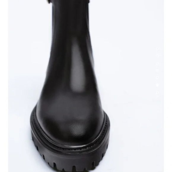 ZARA LEATHER ANKLE BOOTS WITH BUCKLE - Picture 5 of 7